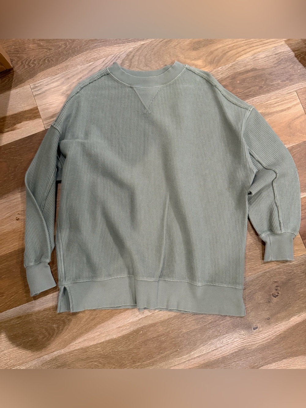 Aerie Olive Green Ribbed Crewneck Sweater